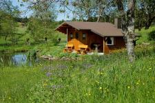 Blockhäuschen mit Teich